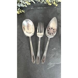 R&B Rosedale rose Serving Fork Spoon & cake Pie Server Silverplate vintage 1930s